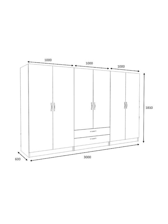 Шест врати Гардероб Victoria Natural Beech 300x60x181см