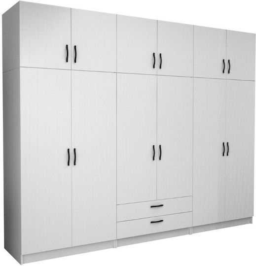 Victoria Εξάφυλλη Ντουλάπα με Πατάρι Λευκό 300x60x240cm