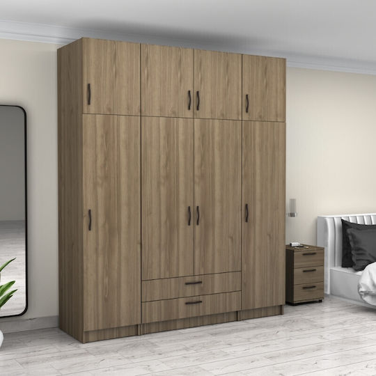 Patru uși Dulap de Haine Victoria cu Spațiu de Depozitare Nuci 200x60x240cm
