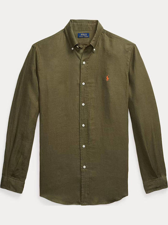 Long-sleeved Linen Shirt Olive