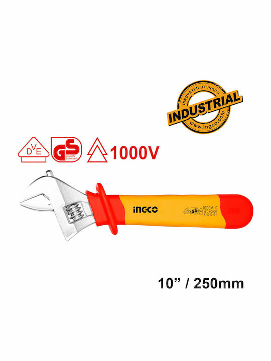 Ingco Γαλλικό Κλειδί Μήκους 250mm με Άνοιγμα Σιαγόνων έως 30mm και Αντιολισθητική Λαβή