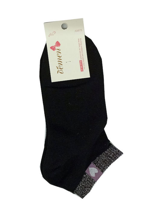 Demen Set 3 Damen-Knöchelsocken Glanz Herz Baumwolle Normale Passform Rosa Grau Schwarz Demen Set 3 Damen-Knöchelsocken Glanz Herz Baumwolle Normale Passform Rosa Grau Schwarz