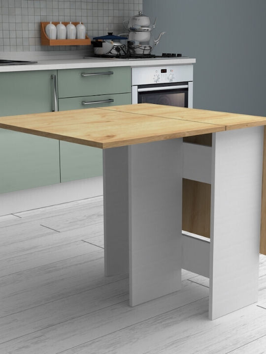 Pepe Table Kitchen Extendable Collapsible Wooden White - Natural Beech 56(+74)x77x75cm