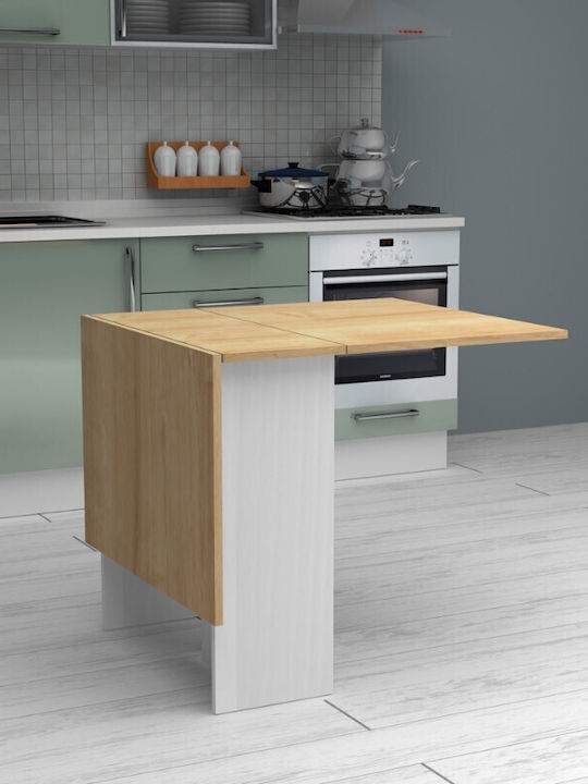 Pepe Table Kitchen Extendable Collapsible Wooden White - Natural Beech 56(+74)x77x75cm