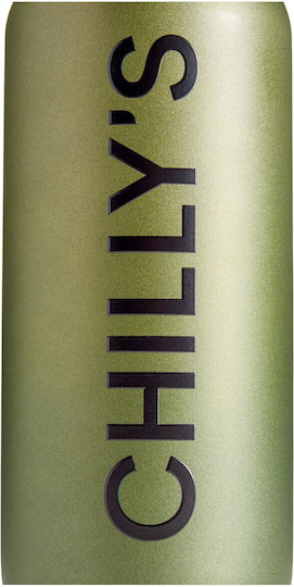 Chilly's Series 2 Flip Thermos Bottle Stainless Steel BPA Free 500ml Moss With Straw