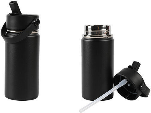 I-Total Μπουκάλι Θερμός Πλαστικό 400ml Black με Καλαμάκι