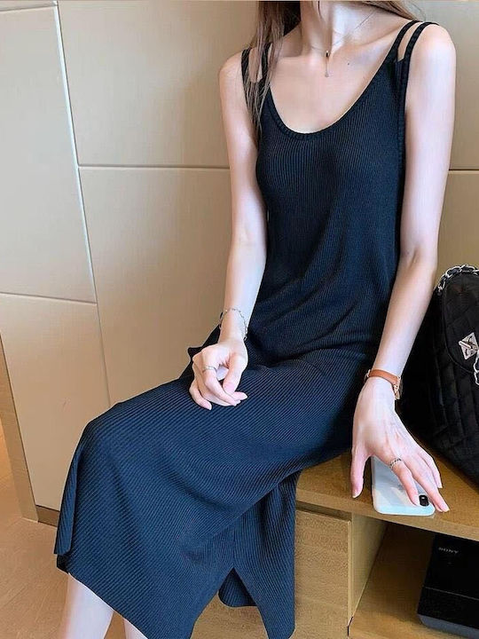 Summer Midi Dress with Tearing Black