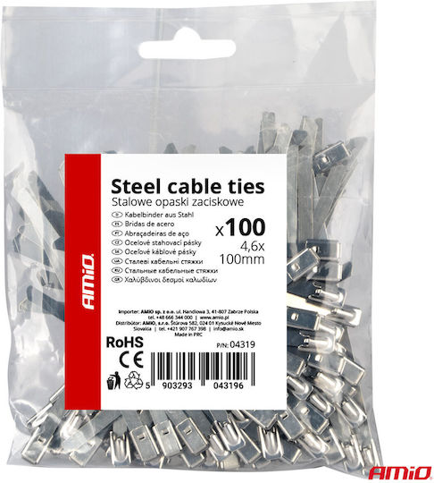 AMiO Plastic Cable Ties 100mmx4.6mm In Gray Colour 100pcs 04319