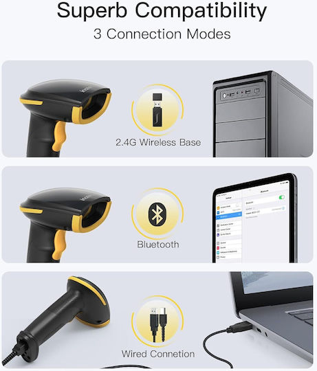 Inateck Handheld Scanner Wireless with 2D and QR Barcode Reading Capability