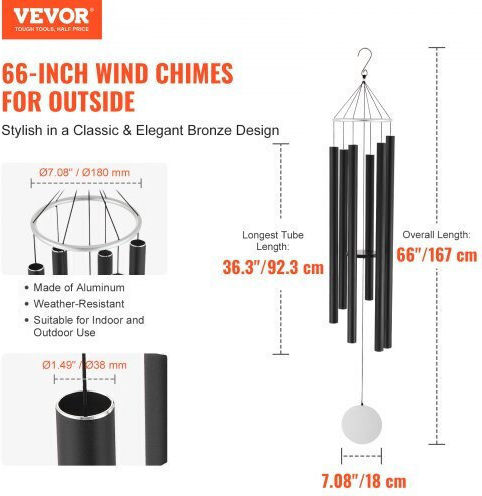 Vevor Decorative Wind Chimes Garden Aluminum 6pcs JSFLHS66INCH8UZWQV0