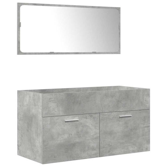 vidaXL Waschtisch mit Waschbecken & Spiegel L91xB18xH39.5cm Grey Concrete
