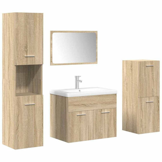 vidaXL Bench with Washbasin, Mirror & Column L61xW18xH39cm Coffee