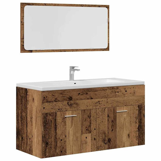 vidaXL Countertop Countertop without Sink, with Mirror & Column L90xW38.5xH46cm Old Wood