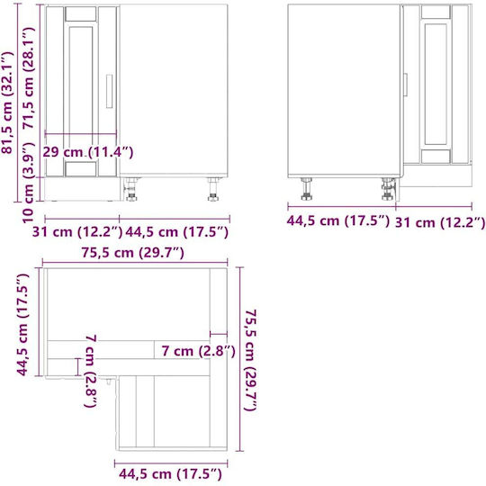 Eckschrank Boden Grey Concrete 75.5x75.5x81.5cm