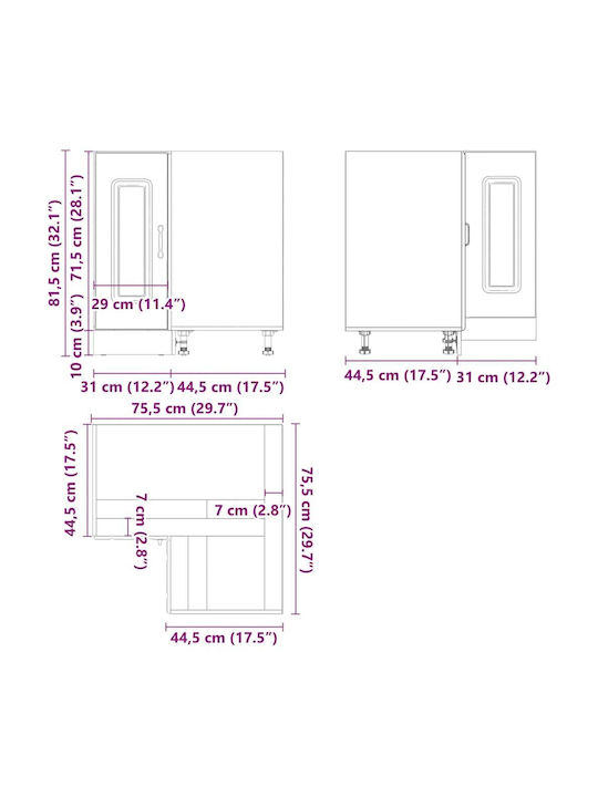 Eckschrank Boden Grey Concrete 75.5x75.5x81.5cm