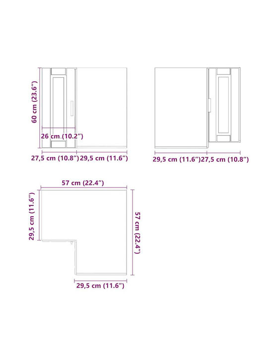 Ъглов Шкаф Окачен Gloss White 57x57x60бр