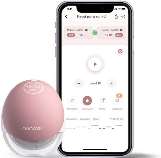Momcozy M9 Φορητό Διπλό Θήλαστρο Μπαταρίας Χωρίς BPA Ροζ 150ml