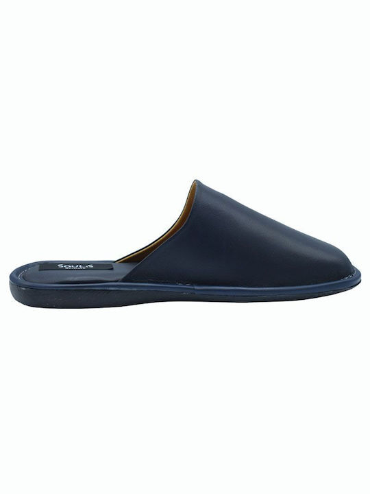 Soulis Shoes Men's Leather Slippers Blue