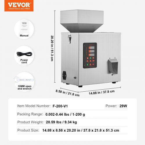 Vevor Αυτόματη Μηχανή Γεμίσματος Σκόνης 1-200g Μπουκάλια & Σακούλες Tsklfzjbzd12ckmhzv2