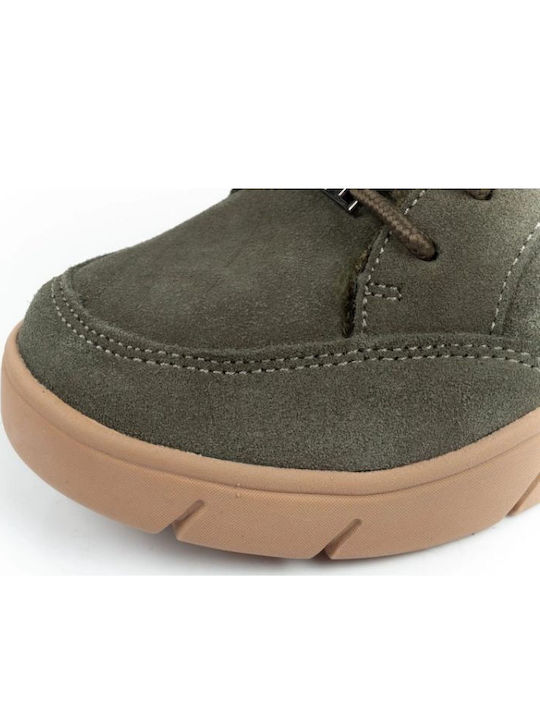 Stelvio Ghete Dama De Piele Ankle Boots Cu Platformă Și Blană Kaki