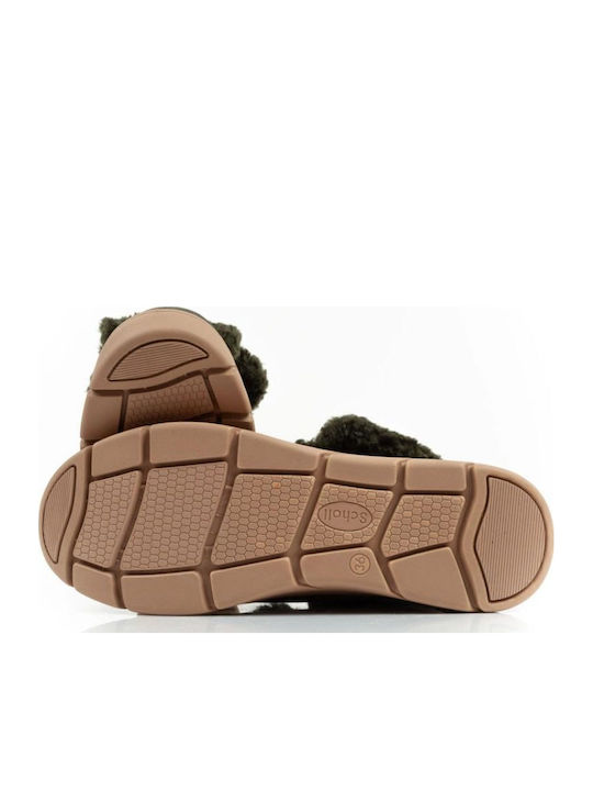 Stelvio Ghete Dama De Piele Ankle Boots Cu Platformă Și Blană Kaki