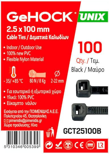 GeHock Plastic Cable Ties 100mmx2.5mm In Black Colour 100 Pieces 125100