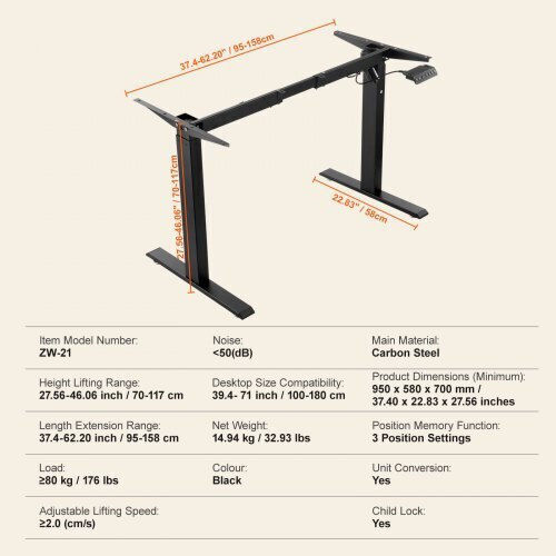 Vevor Collapsible Desk Base made of Metal Black 95x58x70cm