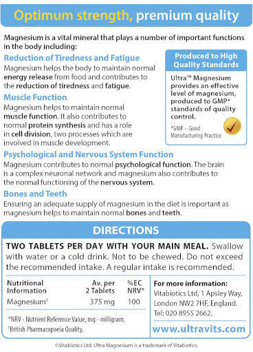 Vitabiotics Ultra Magnesium 375mg 60 ταμπλέτες