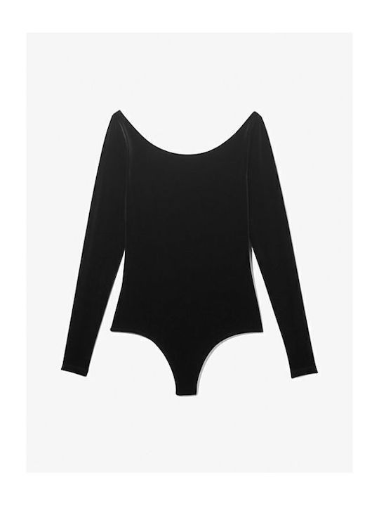 Michael Kors Long-Sleeve Stretch Velvet Bodysuit Mf451kuf0p-001black