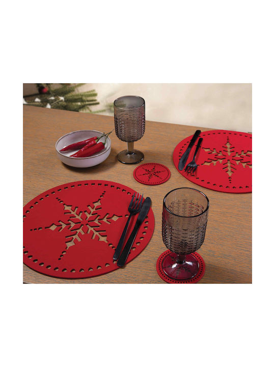 Nef-Nef Homeware Round Coaster Wooden Red 10cm 4pcs