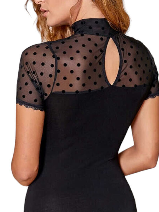 Bodysuit pentru femei cu transparență Negru