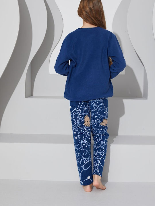 Siyah Inci Pijama pentru copii De iarnă Fleece Albastru marin