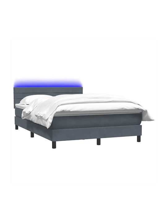 Pat Dublu Tapitat Cu Material Gri Închis Cu Plăci Și Saltea 160x210cm
