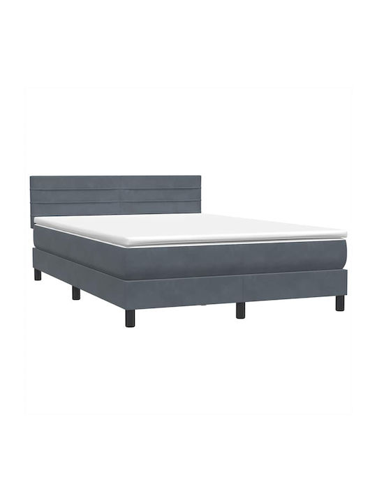 Pat Dublu Tapitat Cu Material Gri Închis Cu Plăci Și Saltea 160x210cm