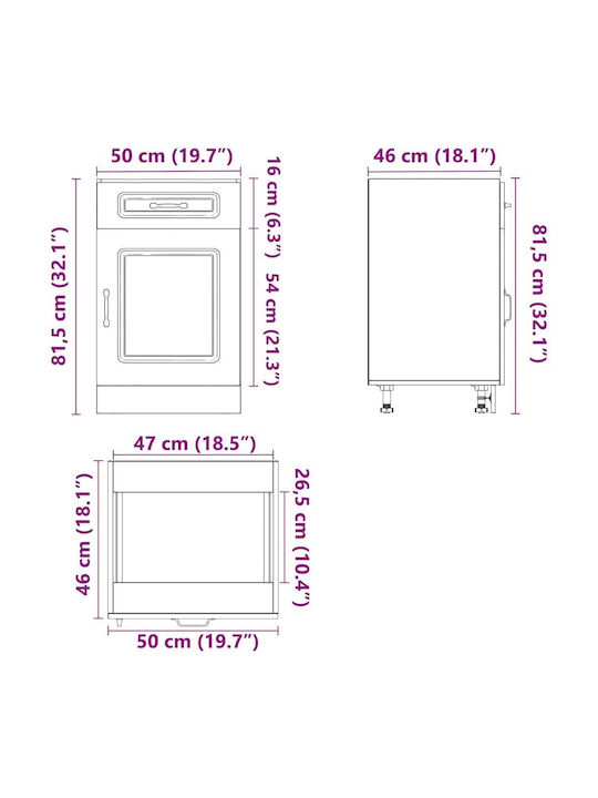 Kalmar Black Processed Wood Kitchen Base Cabinet Black 50 X 46 X 81.5 Cm