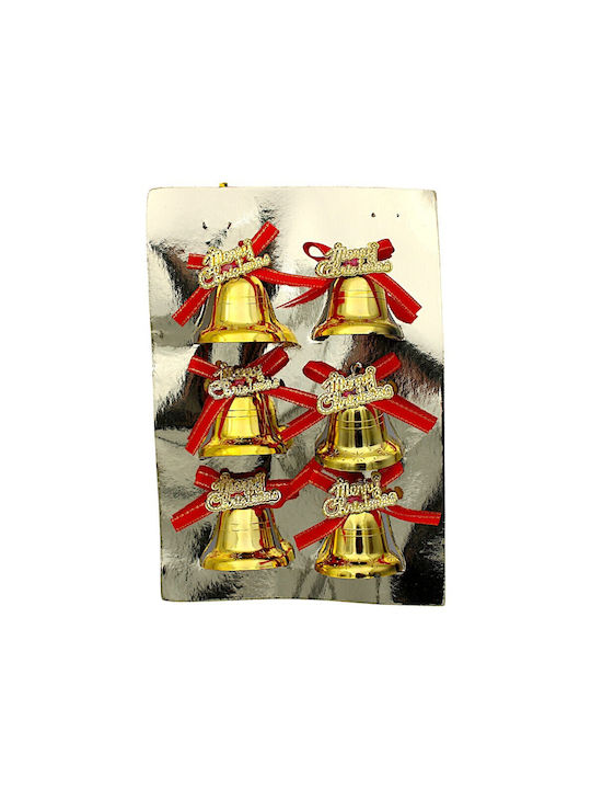 Set of Gold Bell Christmas Tree Ornaments 4x4.5cm 6 Pieces