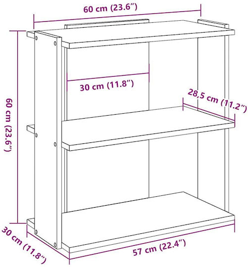 Βιβλιοθήκη 3 Επιπέδων Μαύρη 60x30x60 Εκ Επεξεργ Ξύλο Μαύρο 60 X 30 X 60 Cm