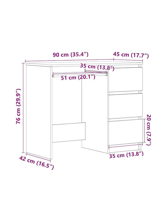 Γραφείο Ξύλινο Καφέ 90x45x76εκ.