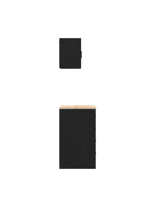 Cabinet de Birou din Lemn Masiv Negru 40x51x85cm