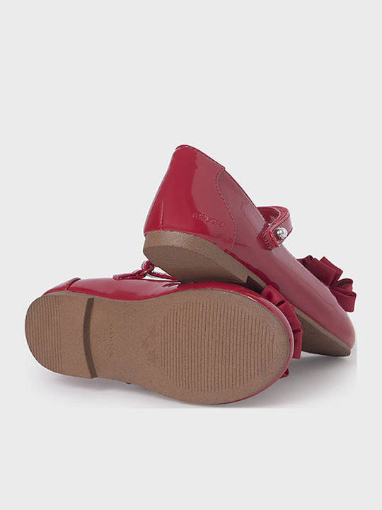 Kids Patent Leather Ballerinas with Hoop & Loop Closure Red