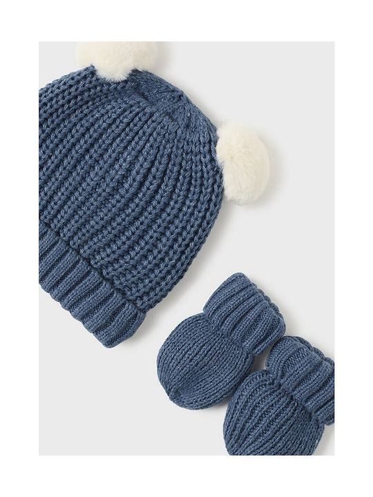 Mayoral Kids Beanie Set with Gloves Knitted Blue for Newborn