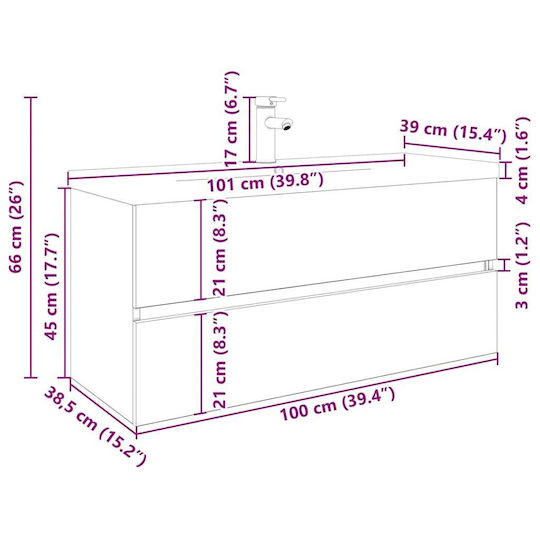 vidaXL Πάγκος με Νιπτήρα Μ100xΒ38.5xΥ45cm Καφέ
