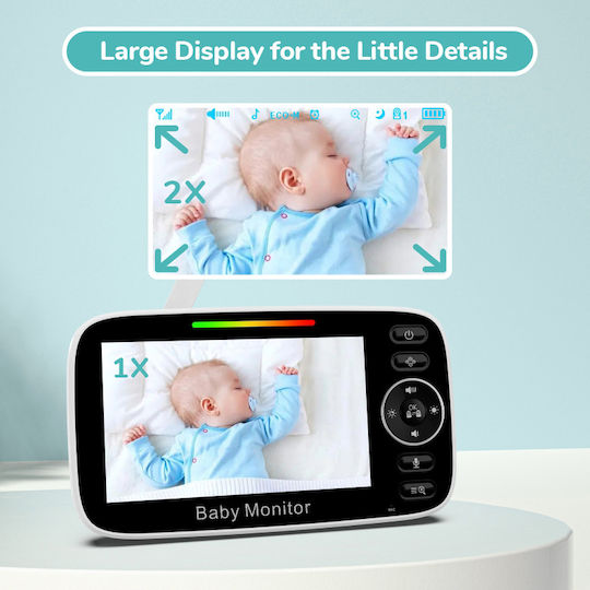 Powertech Drahtlose Babyüberwachung mit Kamera & Bildschirm 4.3" , Zwei-Wege-Kommunikation & Schlaflieder