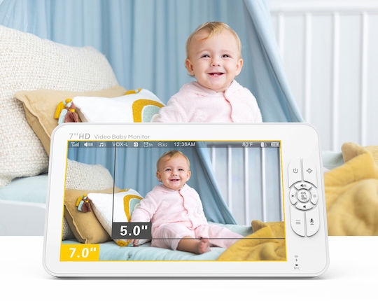 Powertech Wireless Baby Monitor with Camera & Screen 7" , Two-way Communication & Lullabies