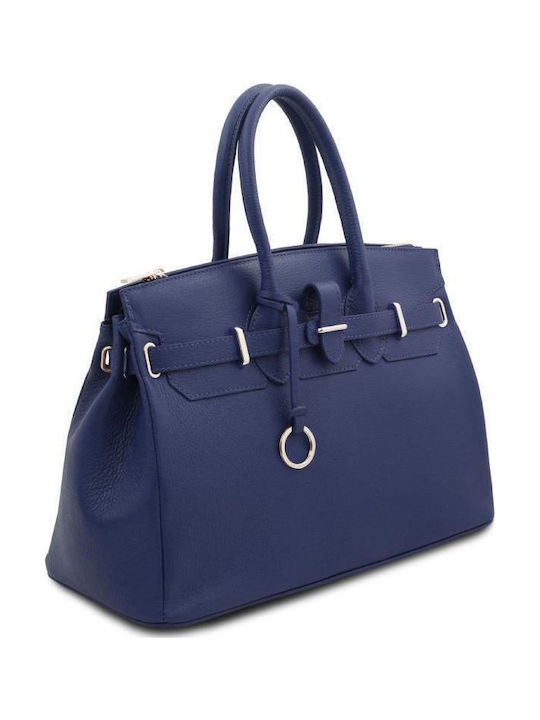 Leather Women's Bag Tote Handbag Navy Blue