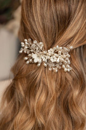 Булчински гребен за коса в сребрист нюанс с перли модел Poppy Ba015 Hair Duty Hrd-ba015