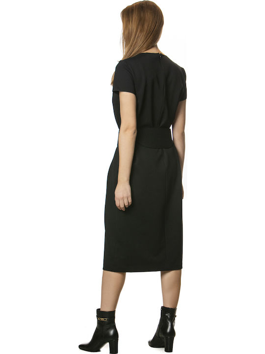 Rochie Midi Mâneca Scurtă Neagră