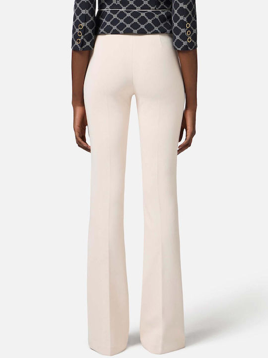 Elisabetta Franchi Women's High-waisted Crepe Trousers in Palazzo Fit Ecru