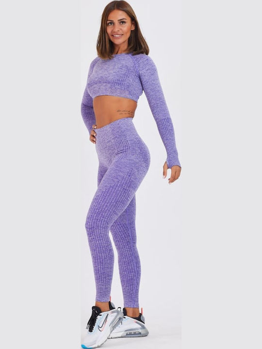 Madeline Γυναικείο Αθλητικό Crop Top Μακρυμάνικο Μωβ