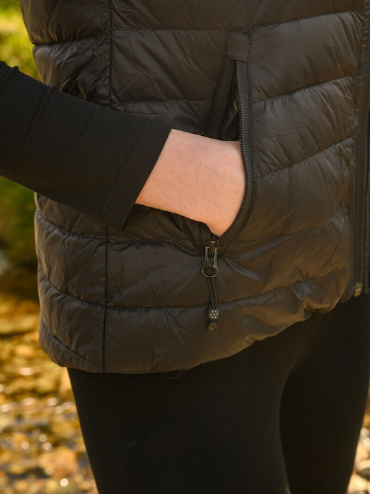 Alpine Κοντό Γυναικείο Αμάνικο Puffer Μπουφάν Αδιάβροχο για Χειμώνα Μαύρο